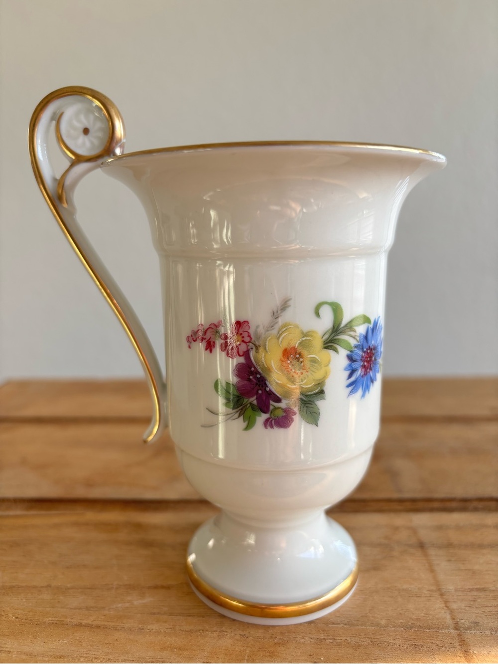 Rare AK Kaiser West Germany Porcelain Footed Mug Hand-Painted Floral & Gold Trim
